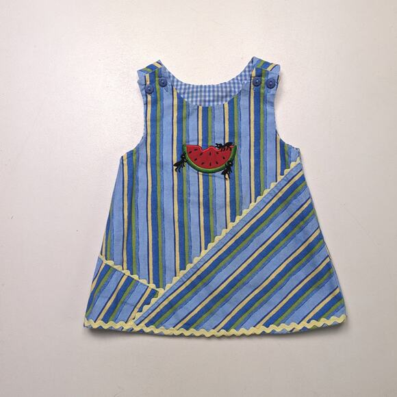 Dress Girls Size 12m Blue Reversible Sundress Bunny Rabbit Watermelon - Picture 5 of 7